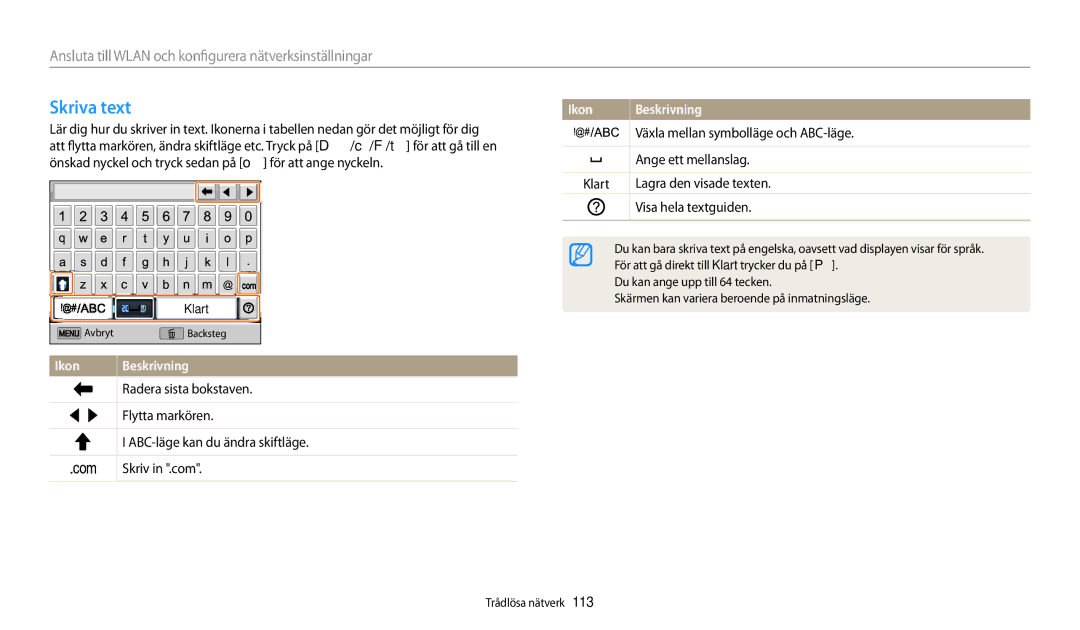 Samsung EC-DV150FBPPE2, EC-DV150FBPWE2 manual Skriva text, Växla mellan symbolläge och ABC-läge, Ange ett mellanslag 