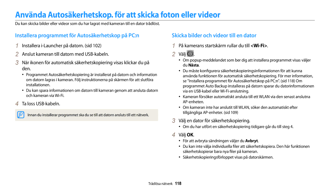 Samsung EC-DV150FBPBE2 Använda Autosäkerhetskop. för att skicka foton eller videor, Skicka bilder och videor till en dator 