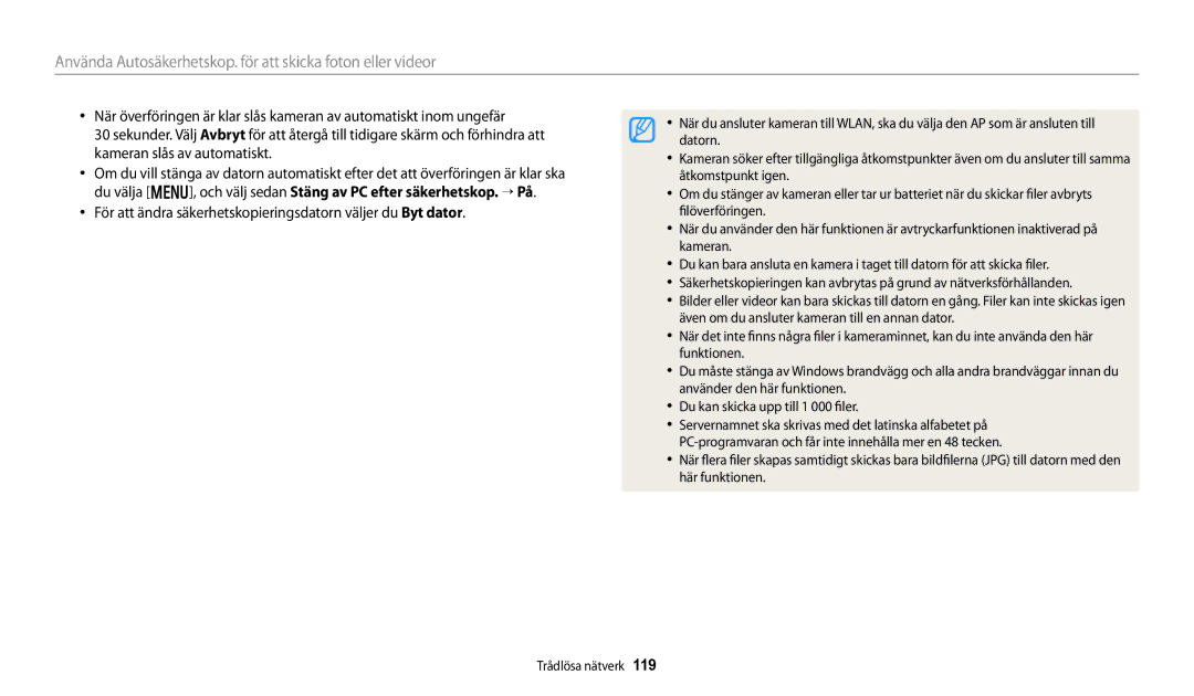 Samsung EC-DV150FBPPE2, EC-DV150FBPWE2, EC-DV150FBPBE2 manual Använda Autosäkerhetskop. för att skicka foton eller videor 