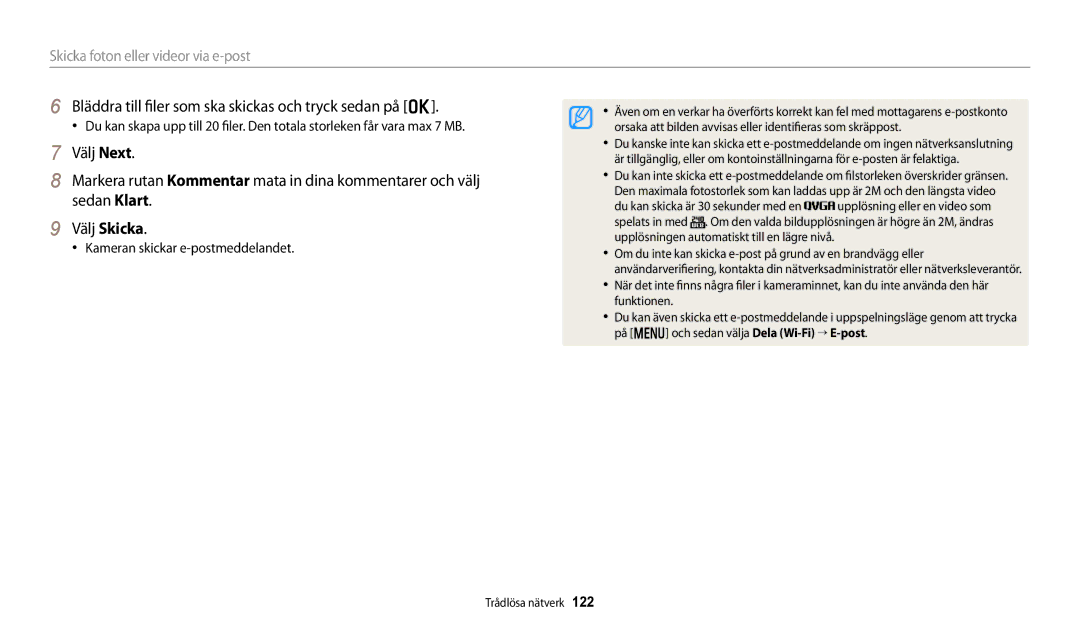 Samsung EC-DV150FBPPE2 manual Bläddra till filer som ska skickas och tryck sedan på o, Kameran skickar e-postmeddelandet 