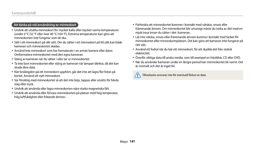 Samsung EC-DV150FBPWE2, EC-DV150FBPPE2, EC-DV150FBPBE2 manual Att tänka på vid användning av minneskort 