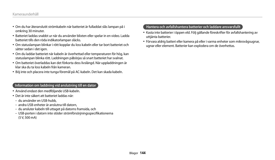 Samsung EC-DV150FBPWE2, EC-DV150FBPPE2, EC-DV150FBPBE2 manual Information om laddning vid anslutning till en dator 