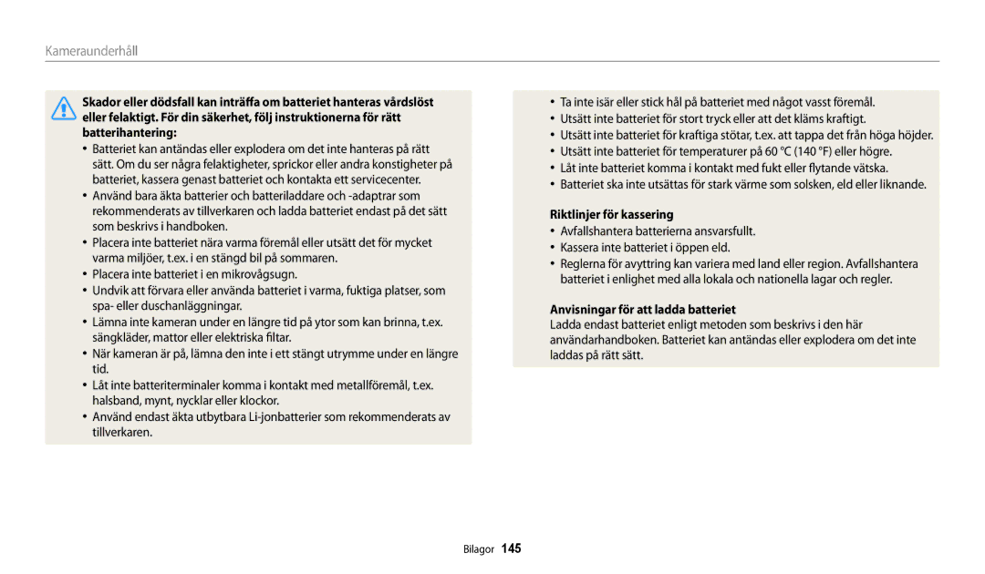 Samsung EC-DV150FBPBE2, EC-DV150FBPPE2, EC-DV150FBPWE2 manual Riktlinjer för kassering, Anvisningar för att ladda batteriet 