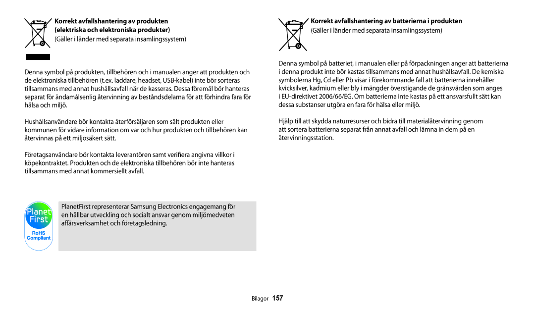 Samsung EC-DV150FBPBE2, EC-DV150FBPPE2 manual Korrekt avfallshantering av produkten, Elektriska och elektroniska produkter 