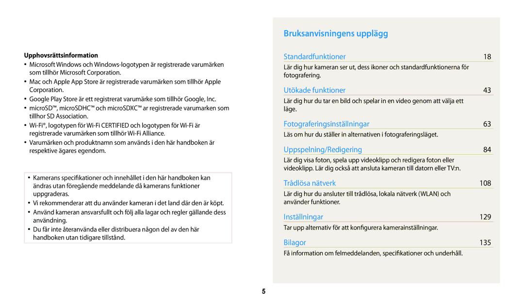 Samsung EC-DV150FBPPE2, EC-DV150FBPWE2, EC-DV150FBPBE2 manual Bruksanvisningens upplägg, Upphovsrättsinformation 