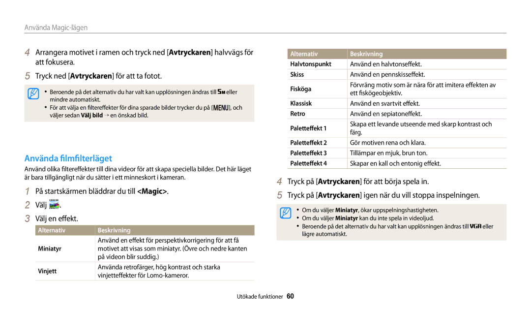 Samsung EC-DV150FBPWE2, EC-DV150FBPPE2, EC-DV150FBPBE2 manual Använda filmfilterläget, Ett fiskögeobjektiv, Färg 