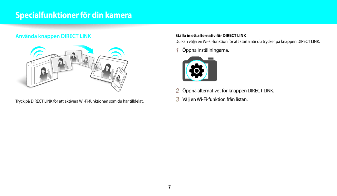 Samsung EC-DV150FBPBE2, EC-DV150FBPPE2 manual Specialfunktioner för din kamera, Ställa in ett alternativ för Direct Link 