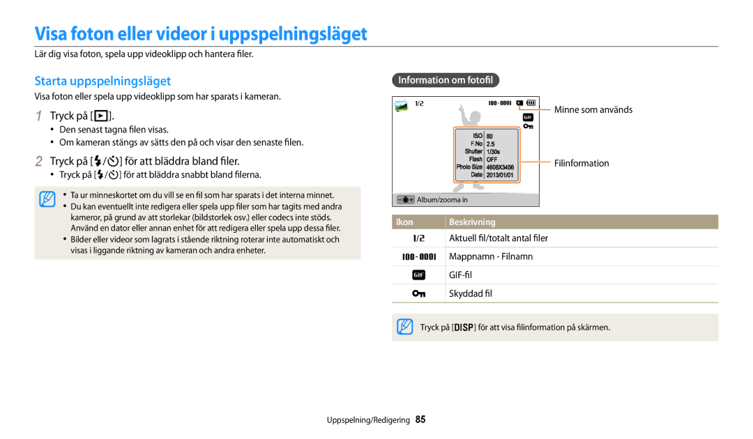 Samsung EC-DV150FBPBE2, EC-DV150FBPPE2 Visa foton eller videor i uppspelningsläget, Starta uppspelningsläget, Tryck på P 