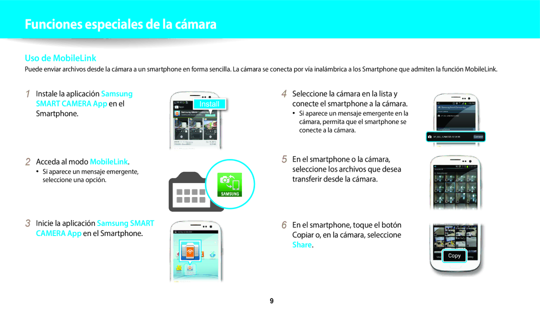 Samsung EC-DV150FBPEIL, EC-DV150FBPWE1, EC-DV150FBPLIL, EC-DV150FBPWIL manual Uso de MobileLink, Acceda al modo MobileLink 