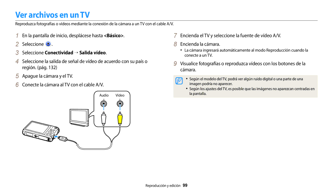 Samsung EC-DV150FBPEIL, EC-DV150FBPWE1, EC-DV150FBPLIL manual Ver archivos en un TV, Seleccione Conectividad → Salida vídeo 