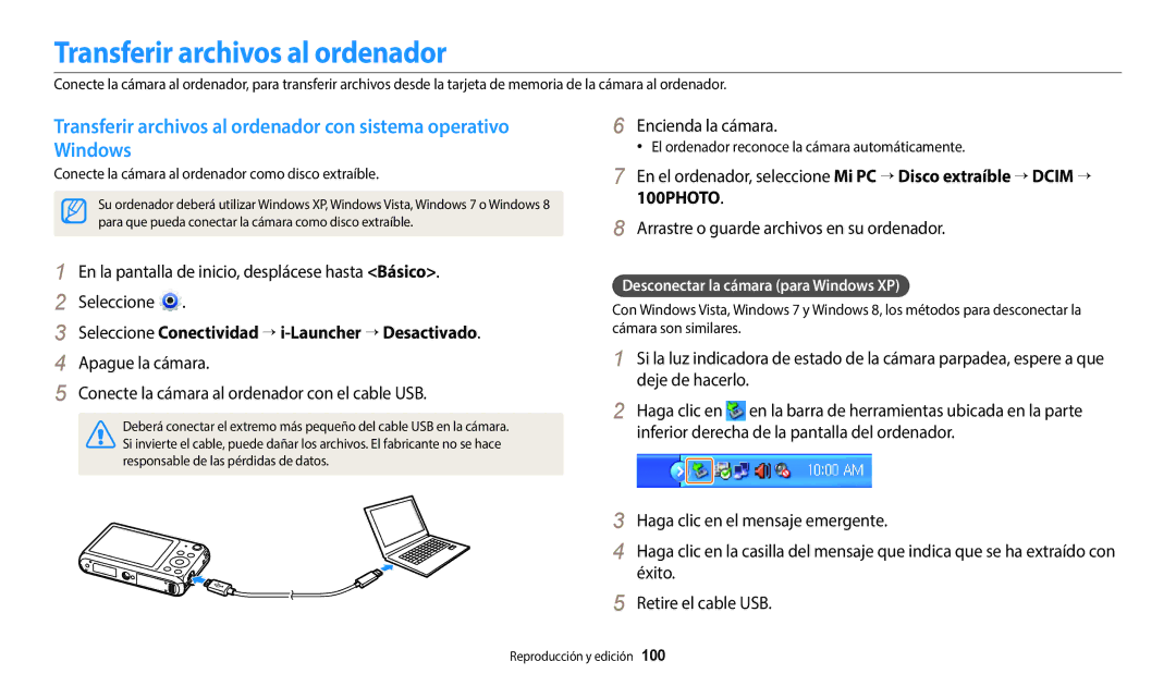 Samsung EC-DV150FBPLIL manual Transferir archivos al ordenador, Seleccione Conectividad → i-Launcher → Desactivado 