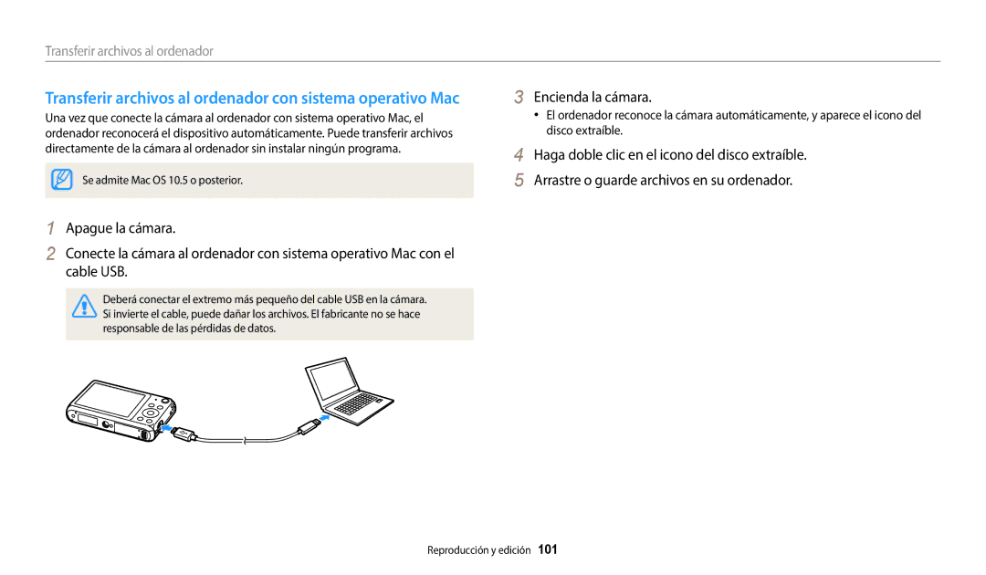 Samsung EC-DV150FBPWIL, EC-DV150FBPWE1, EC-DV150FBPEIL manual Transferir archivos al ordenador con sistema operativo Mac 