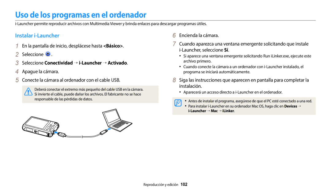 Samsung EC-DV150FBPLE1, EC-DV150FBPWE1, EC-DV150FBPEIL manual Uso de los programas en el ordenador, Instalar i-Launcher 