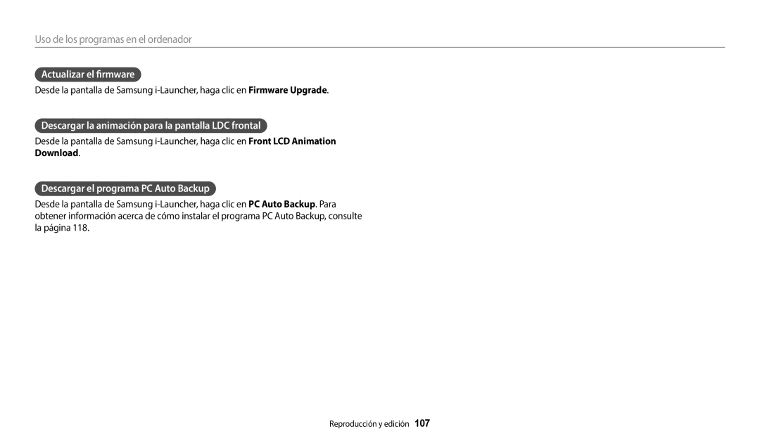 Samsung EC-DV150FBPWE1, EC-DV150FBPEIL manual Actualizar el firmware, Descargar la animación para la pantalla LDC frontal 