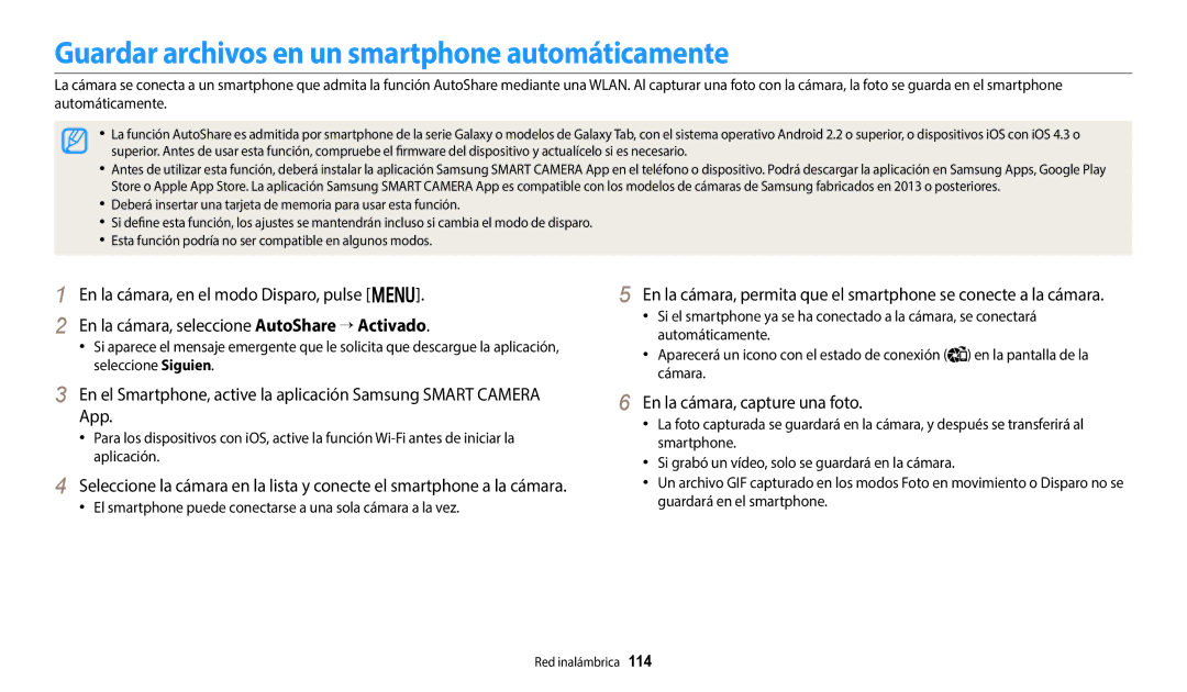 Samsung EC-DV150FBPBIL, EC-DV150FBPWE1 Guardar archivos en un smartphone automáticamente, En la cámara, capture una foto 