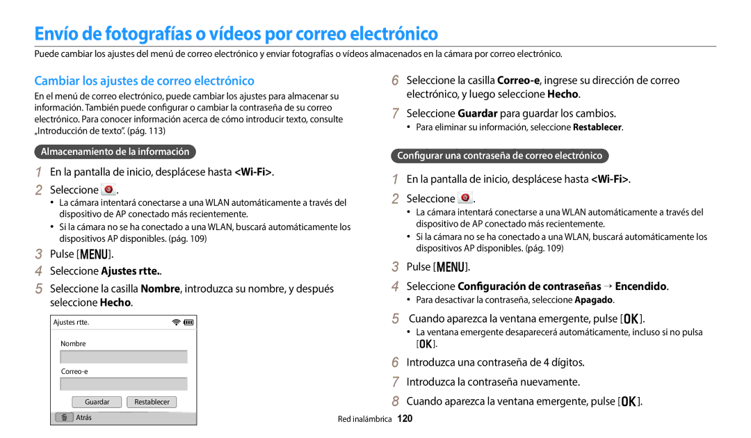 Samsung EC-DV150FBPLE1 Envío de fotografías o vídeos por correo electrónico, Cambiar los ajustes de correo electrónico 