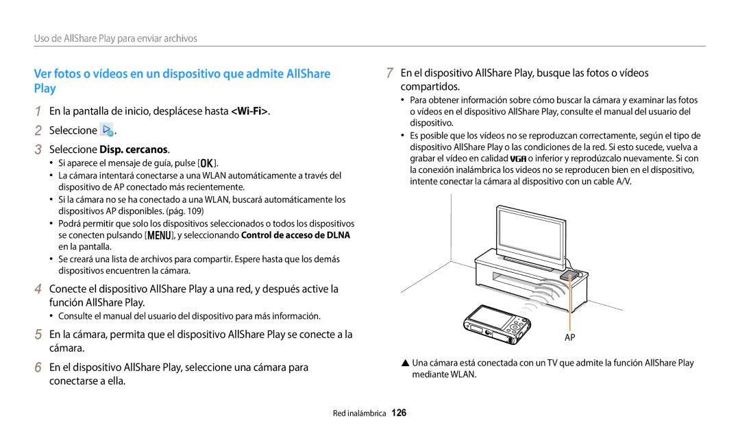 Samsung EC-DV150FBPEIL manual En la pantalla de inicio, desplácese hasta Wi-Fi Seleccione, Seleccione Disp. cercanos 