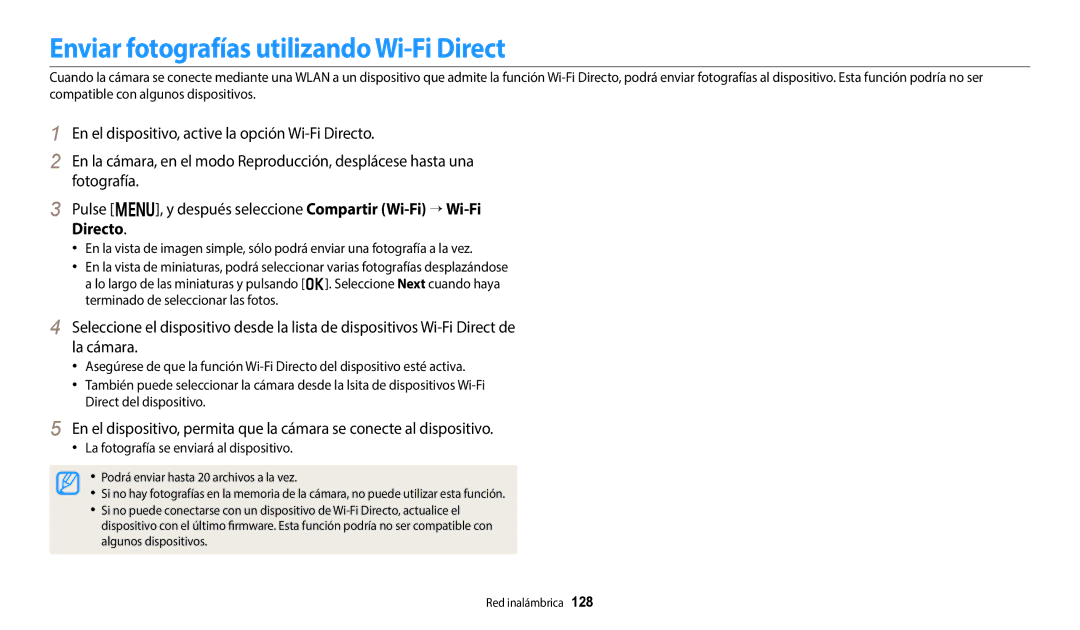 Samsung EC-DV150FBPWIL, EC-DV150FBPWE1 Enviar fotografías utilizando Wi-Fi Direct, La fotografía se enviará al dispositivo 