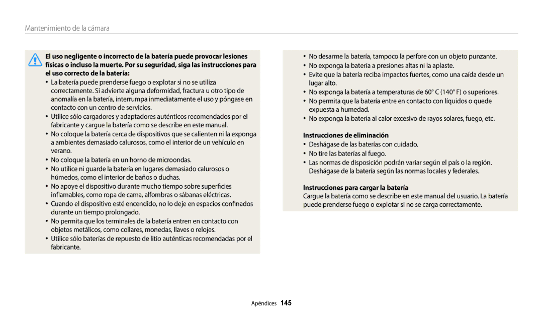 Samsung EC-DV150FBPLIL, EC-DV150FBPWE1, EC-DV150FBPEIL Instrucciones de eliminación, Instrucciones para cargar la batería 