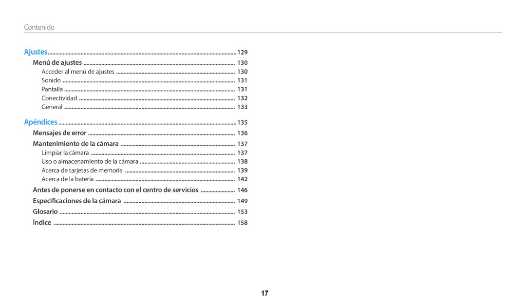 Samsung EC-DV150FBPWE1, EC-DV150FBPEIL, EC-DV150FBPLIL, EC-DV150FBPWIL, EC-DV150FBPLE1, EC-DV150FBPBE1 manual Contenido 