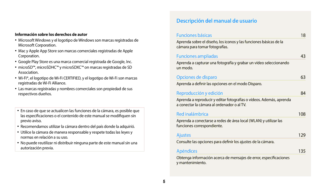 Samsung EC-DV150FBPPE1, EC-DV150FBPWE1 Descripción del manual de usuario, Información sobre los derechos de autor 