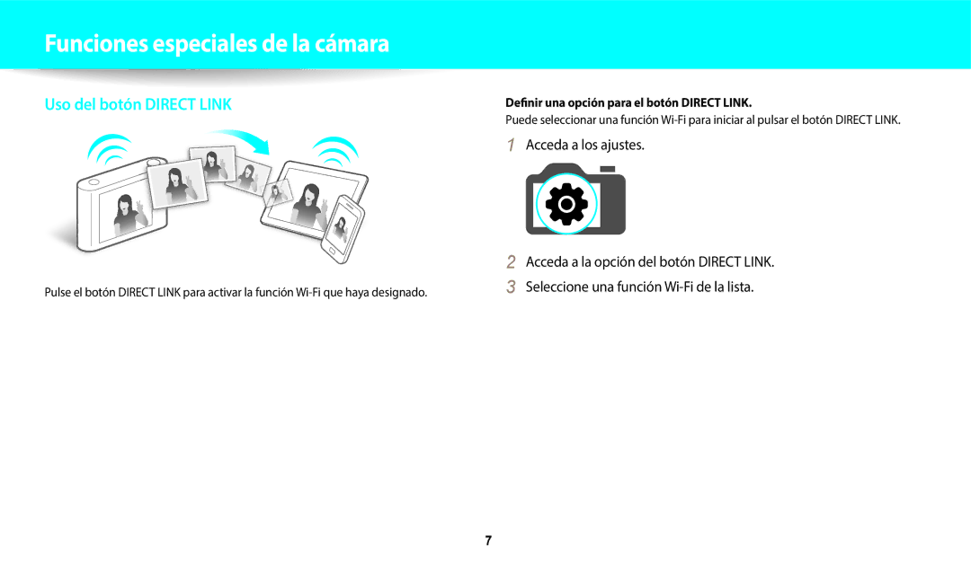 Samsung EC-DV150FBPPIL, EC-DV150FBPWE1 Funciones especiales de la cámara, Definir una opción para el botón Direct Link 