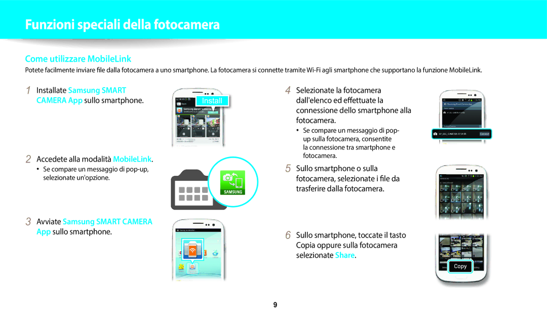 Samsung EC-DV150FBPWE1 manual Accedete alla modalità MobileLink, Se compare un messaggio di pop-up, selezionate unopzione 