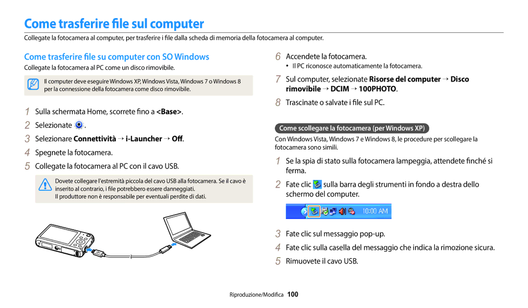 Samsung EC-DV150FBPWE1 manual Come trasferire file sul computer, Come trasferire file su computer con SO Windows 