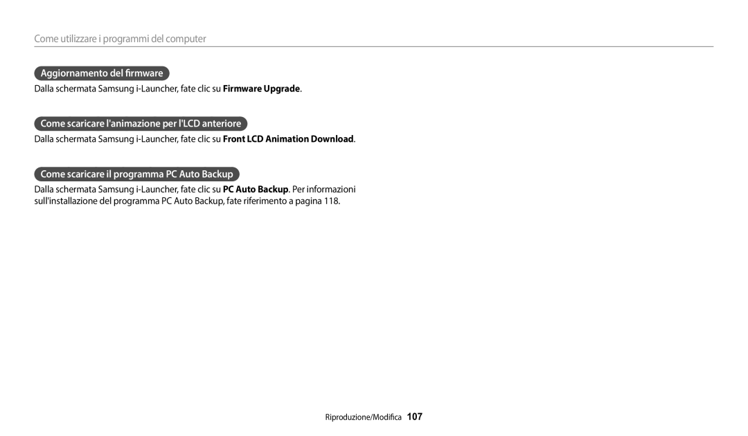 Samsung EC-DV150FBPWE1 manual Aggiornamento del firmware, Come scaricare lanimazione per lLCD anteriore 