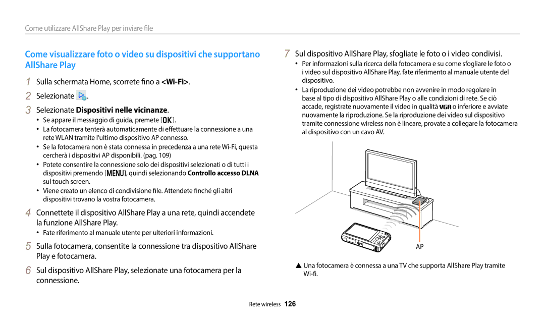 Samsung EC-DV150FBPWE1 Sulla schermata Home, scorrete fino a Wi-Fi Selezionate, Selezionate Dispositivi nelle vicinanze 