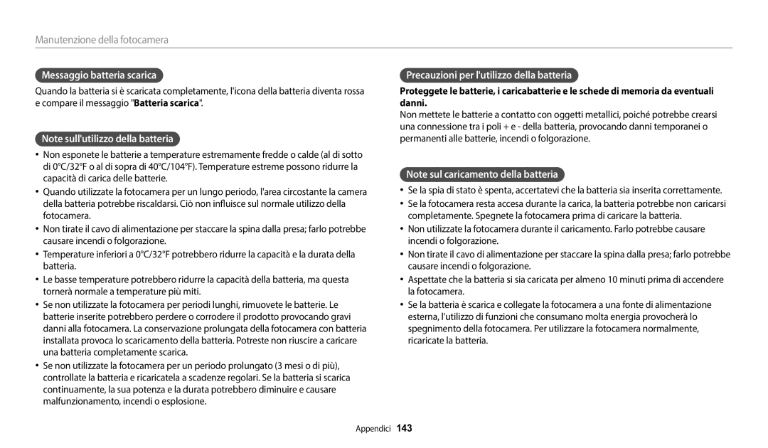 Samsung EC-DV150FBPWE1 manual Messaggio batteria scarica, Precauzioni per lutilizzo della batteria 