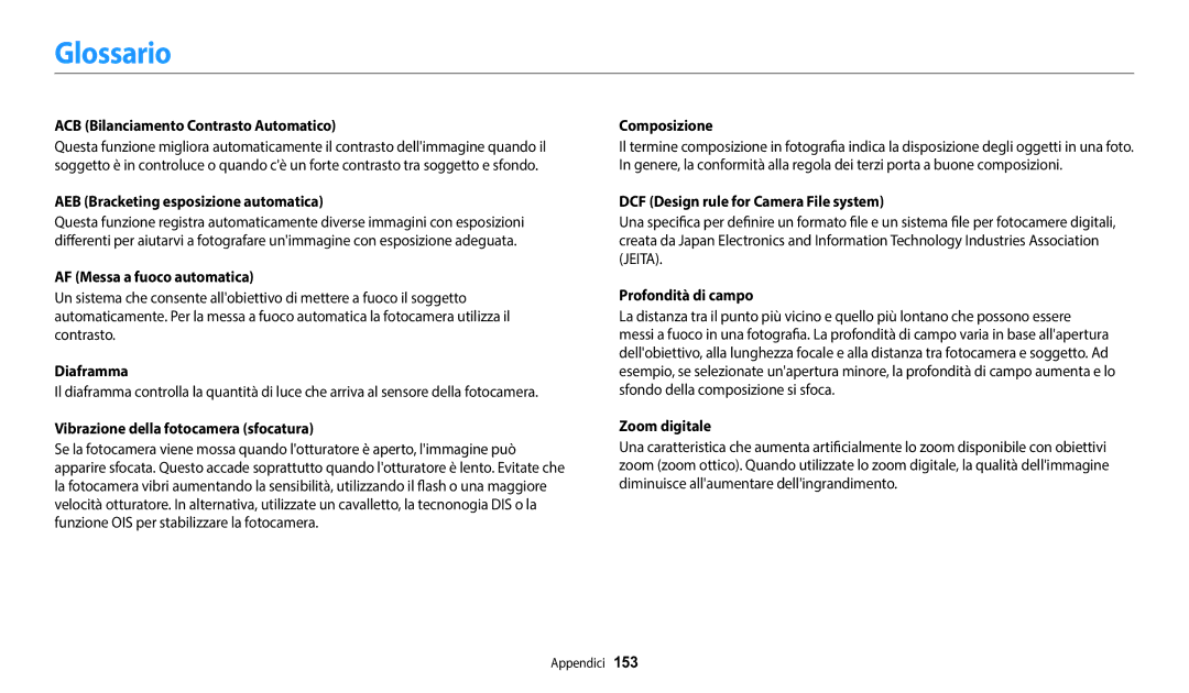 Samsung EC-DV150FBPWE1 manual Glossario 