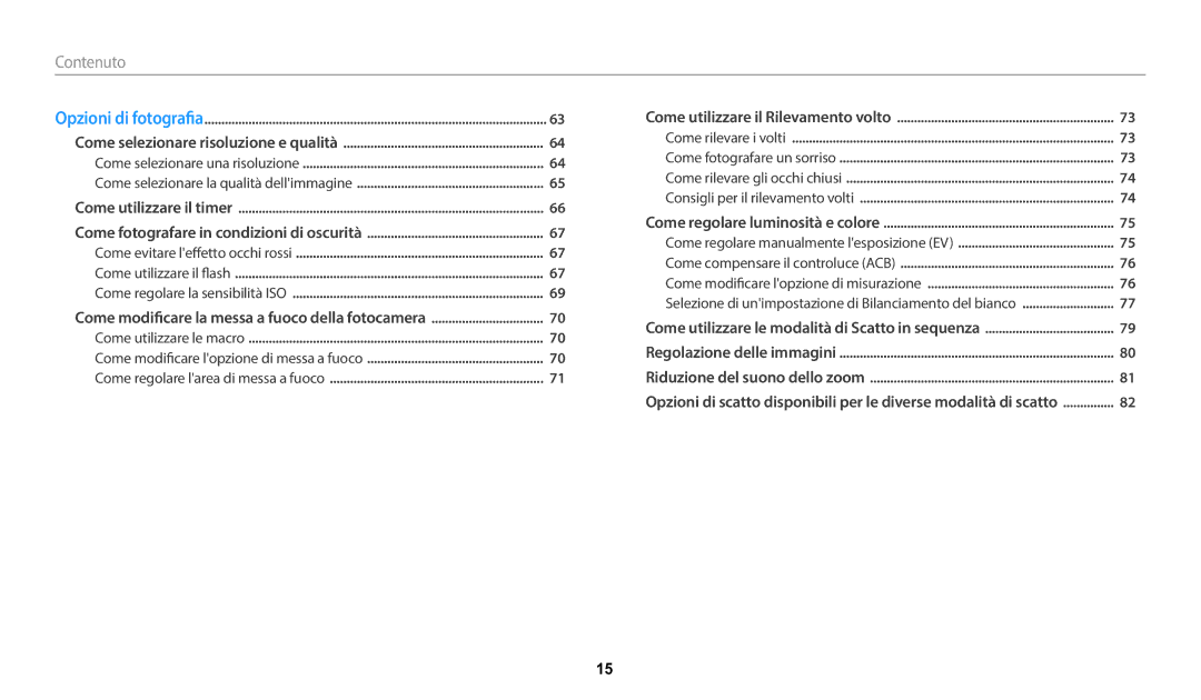 Samsung EC-DV150FBPWE1 manual Contenuto 