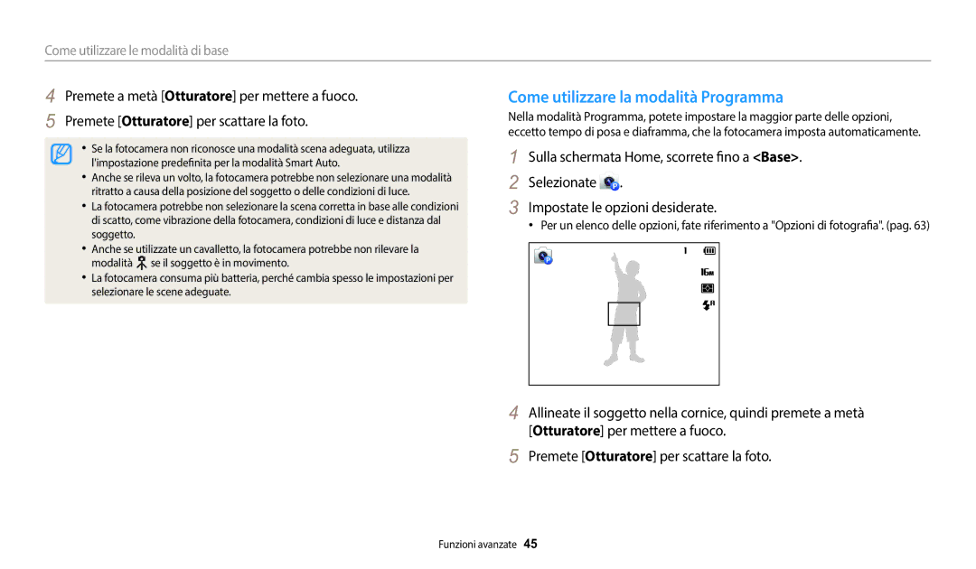 Samsung EC-DV150FBPWE1 manual Come utilizzare la modalità Programma 