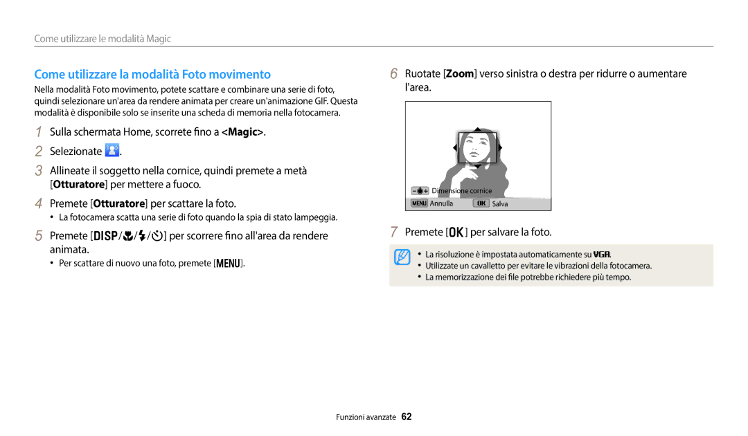 Samsung EC-DV150FBPWE1 manual Come utilizzare la modalità Foto movimento 