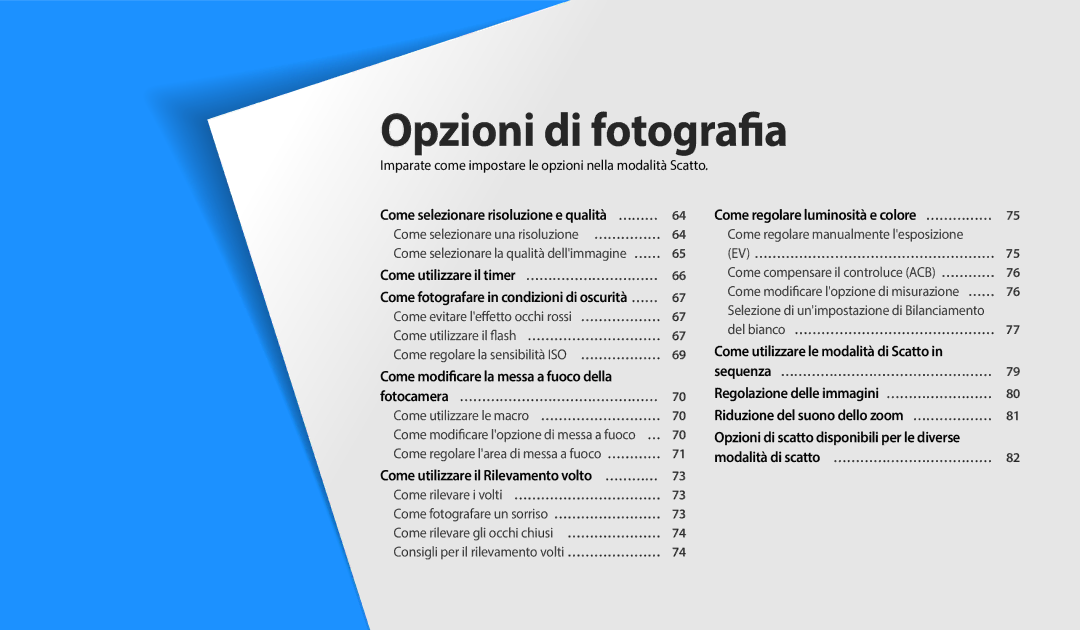 Samsung EC-DV150FBPWE1 Imparate come impostare le opzioni nella modalità Scatto, Come utilizzare il Rilevamento volto ………… 