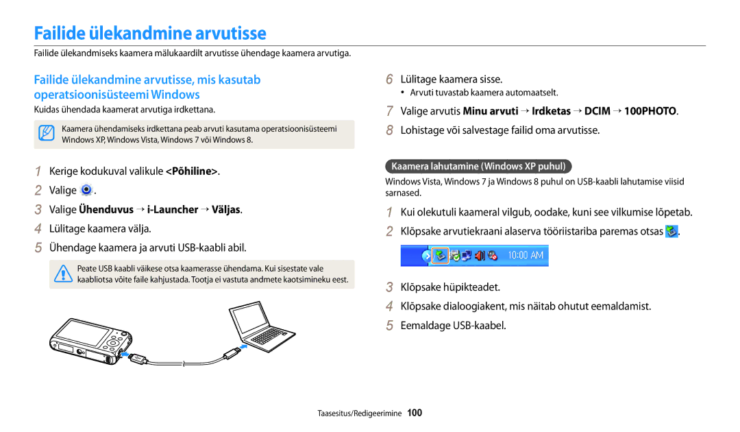 Samsung EC-DV150FBPBE2, EC-DV150FBPWE2 manual Failide ülekandmine arvutisse, Valige Ühenduvus → i-Launcher → Väljas 