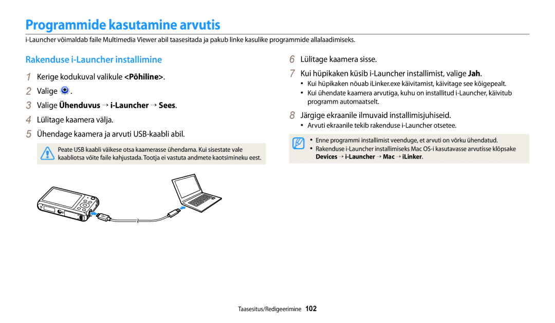 Samsung EC-DV150FBPBE2, EC-DV150FBPWE2 manual Programmide kasutamine arvutis, Rakenduse i-Launcher installimine 