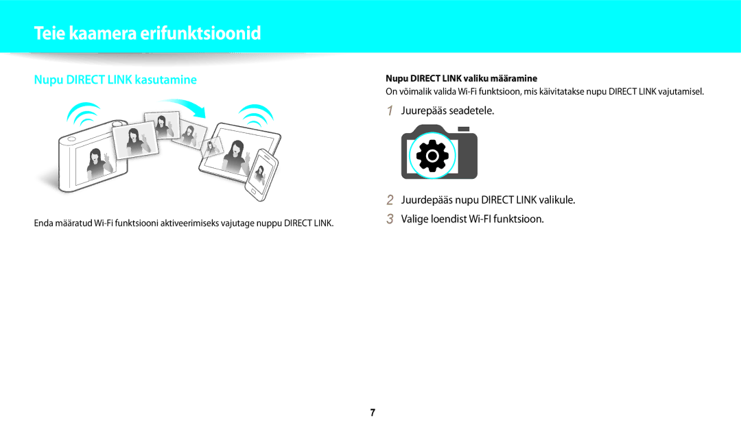 Samsung EC-DV150FBPWE2, EC-DV150FBPBE2 manual Teie kaamera erifunktsioonid, Nupu Direct Link valiku määramine 