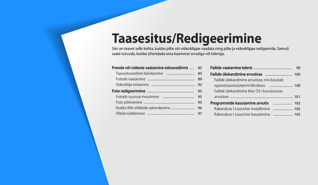 Samsung EC-DV150FBPBE2, EC-DV150FBPWE2 manual Taasesitus/Redigeerimine 