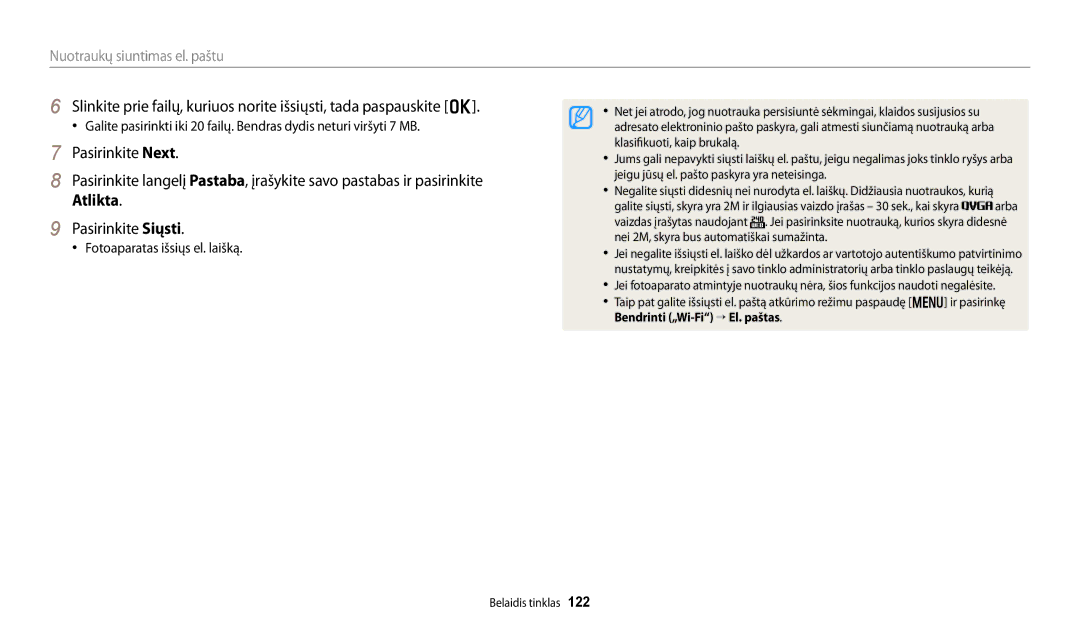 Samsung EC-DV150FBPBE2, EC-DV150FBPWE2 manual Fotoaparatas išsiųs el. laišką 