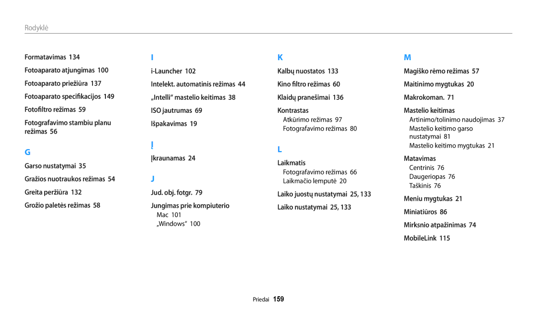 Samsung EC-DV150FBPWE2, EC-DV150FBPBE2 manual Rodyklė, Centrinis Daugeriopas Taškinis 