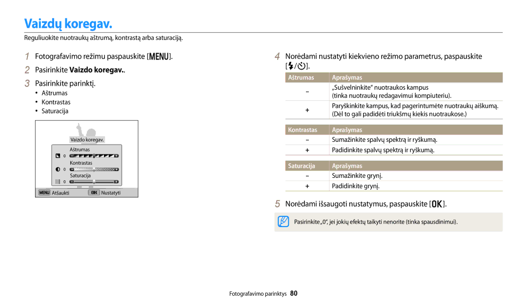 Samsung EC-DV150FBPBE2 manual Vaizdų koregav, Pasirinkite Vaizdo koregav, Dėl to gali padidėti triukšmų kiekis nuotraukose 