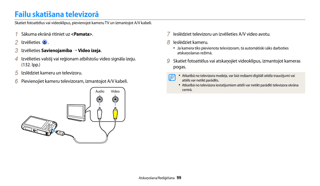 Samsung EC-DV150FBPWE2, EC-DV150FBPBE2 manual Failu skatīšana televizorā, Izvēlieties Savienojamība → Video izeja 