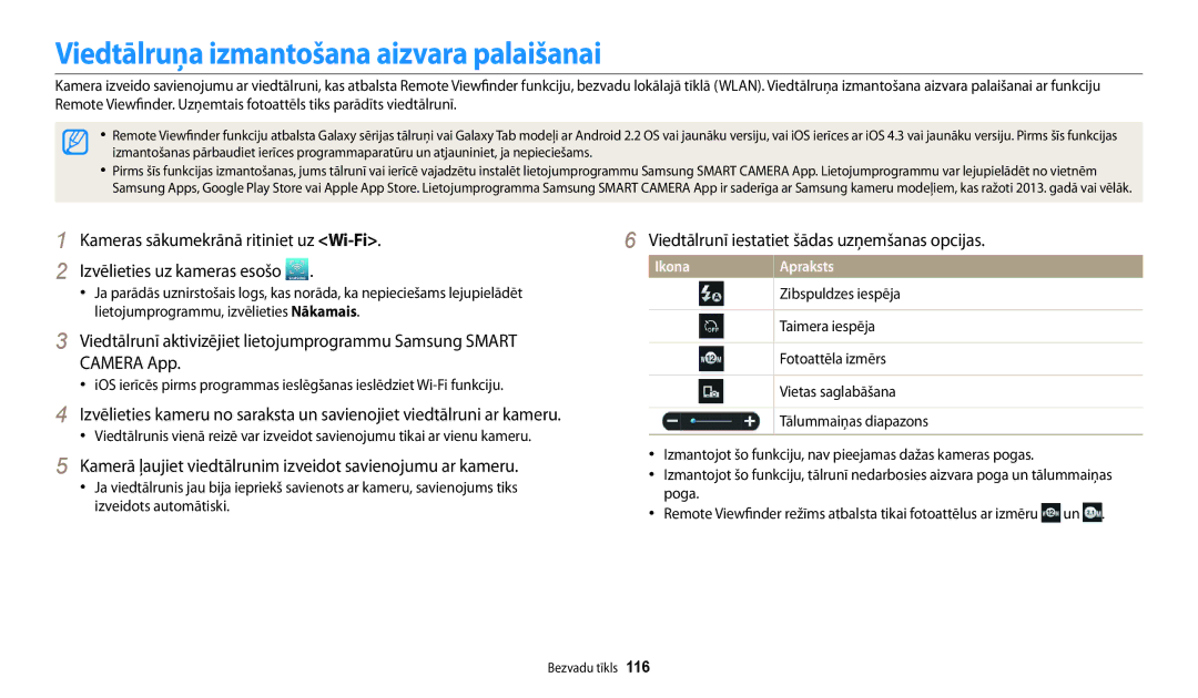 Samsung EC-DV150FBPBE2 manual Viedtālruņa izmantošana aizvara palaišanai, Viedtālrunī iestatiet šādas uzņemšanas opcijas 