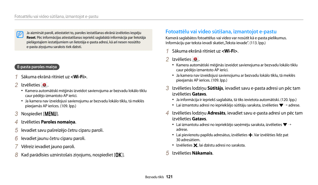 Samsung EC-DV150FBPWE2 Fotoattēlu vai video sūtīšana, izmantojot e-pastu, Izvēlieties Paroles nomaiņa, Izvēlieties Gatavs 