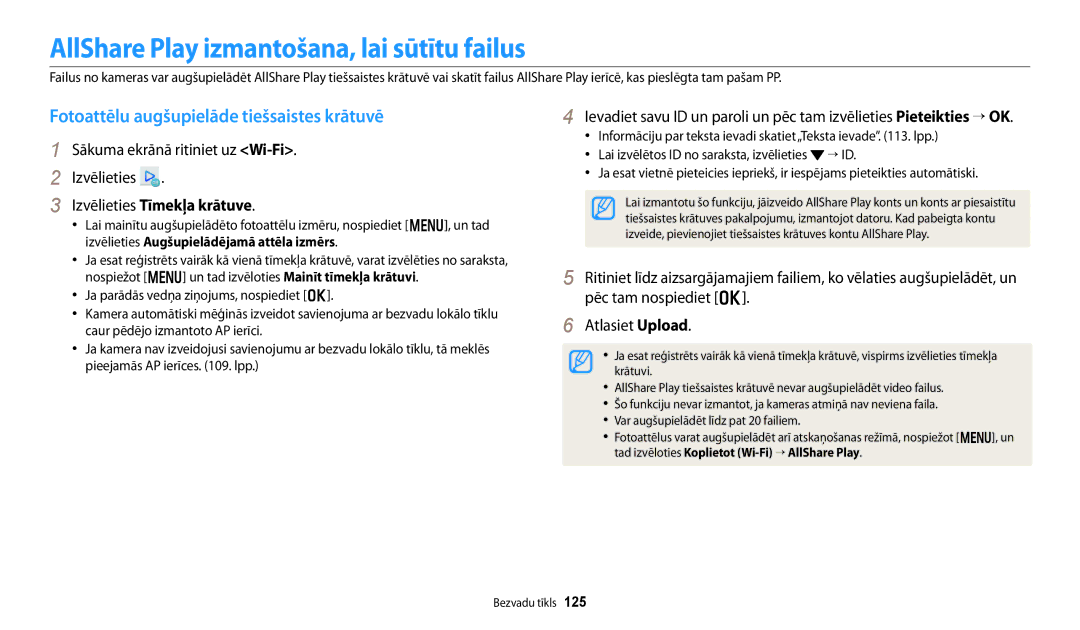 Samsung EC-DV150FBPWE2 manual AllShare Play izmantošana, lai sūtītu failus, Fotoattēlu augšupielāde tiešsaistes krātuvē 