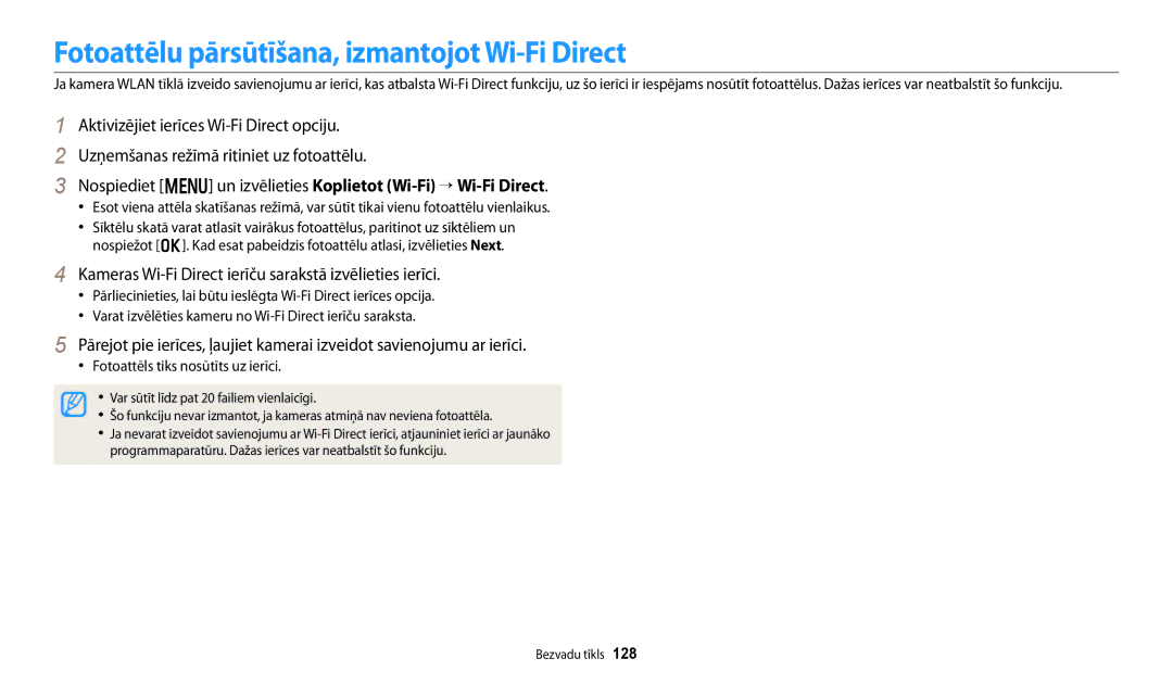 Samsung EC-DV150FBPBE2, EC-DV150FBPWE2 Fotoattēlu pārsūtīšana, izmantojot Wi-Fi Direct, Fotoattēls tiks nosūtīts uz ierīci 