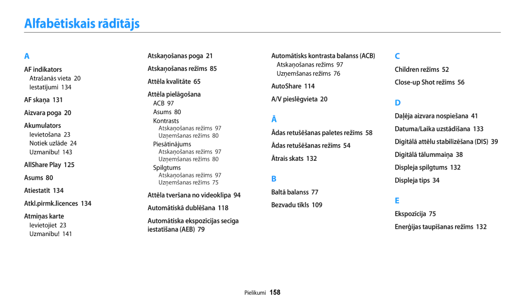 Samsung EC-DV150FBPBE2, EC-DV150FBPWE2 Alfabētiskais rādītājs, Ievietošana Notiek uzlāde Uzmanību, Ievietojiet Uzmanību 