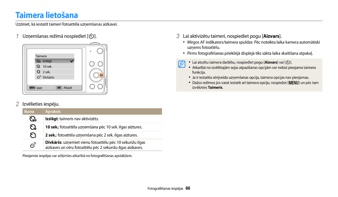 Samsung EC-DV150FBPBE2, EC-DV150FBPWE2 manual Taimera lietošana 